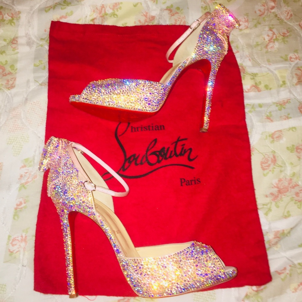 BARBIE pink LOUBOUTIN 💯% AUTHENTIC strass AB crystal 120mm - Picture 5 of 16